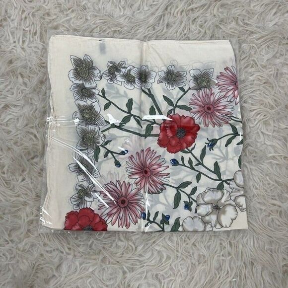 Bohemian Floral White Silk Like Satin large Square Scarf Women Shawl Head wrap - Picture 6 of 10